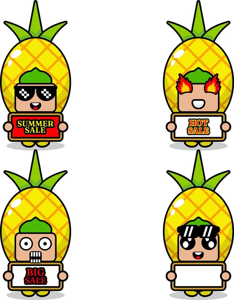 schattig stripfiguur vector ananas fruit mascotte kostuum set zomer verkoop bundel collectie