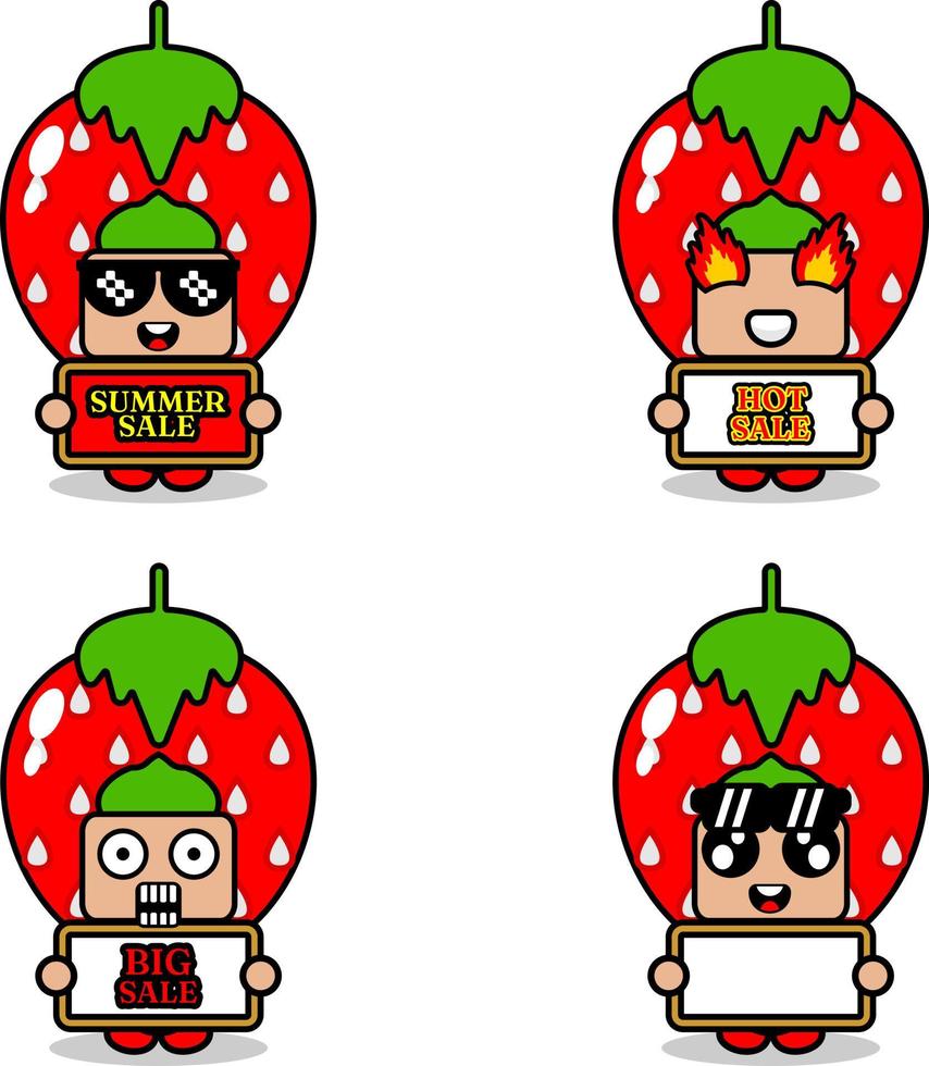 schattig stripfiguur vector aardbei fruit mascotte kostuum set zomer verkoop bundel collectie