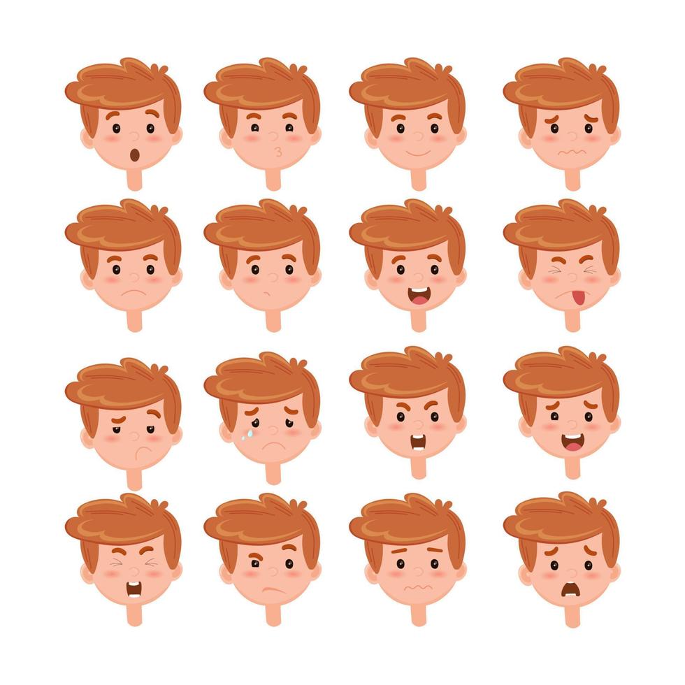 set van kinderen emoties. de emoties van een kleine jongen. vector geïsoleerde illustratie.