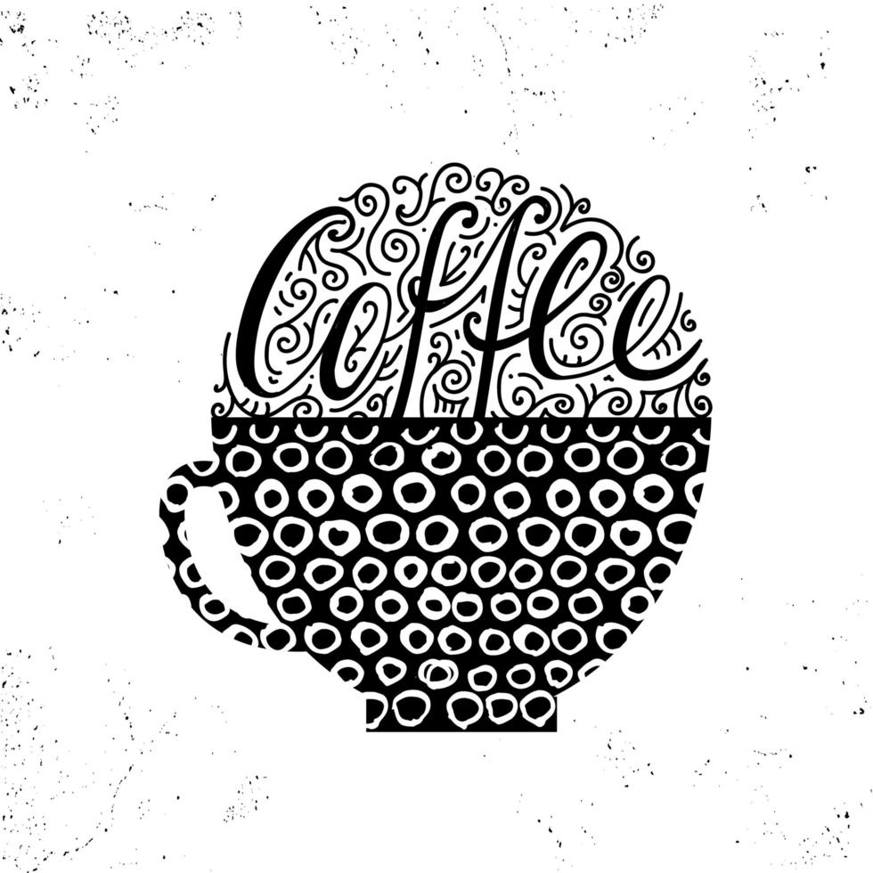 vectorillustratie van koffiekopje silhouet. kalligrafische en belettering poster of ansichtkaart. vector