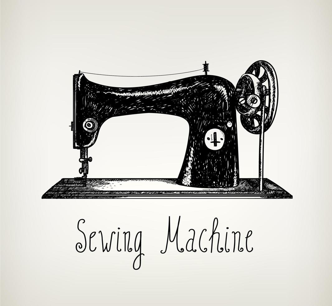 vector hand getekend retro, vintage naaimachine illustratie.