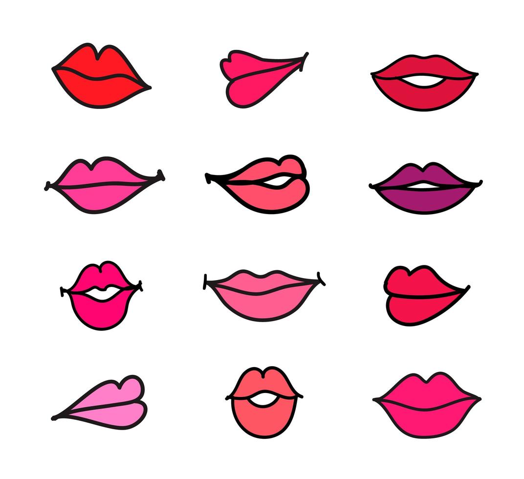 vector set illustratie cartoon vrouwelijke lippen