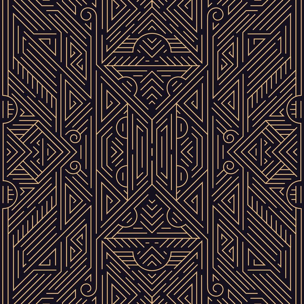 vector art deco goud zwart naadloze patroon. geometrische lijn vintage motief. elegant luxe ontwerp voor behangafdruk, verpakking, inpakpapier, pakket, huwelijkscadeau