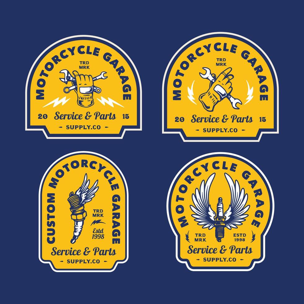 set van verschillende vintage motorfiets garage logo badge handgemaakte vectorillustratie vector