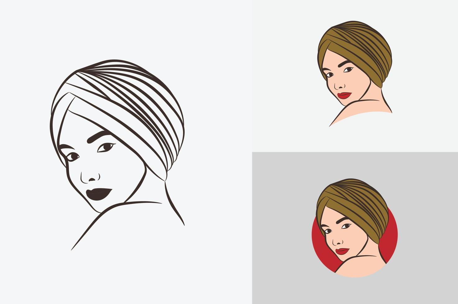 handgetekende mooie tulband vrouwen logo vector