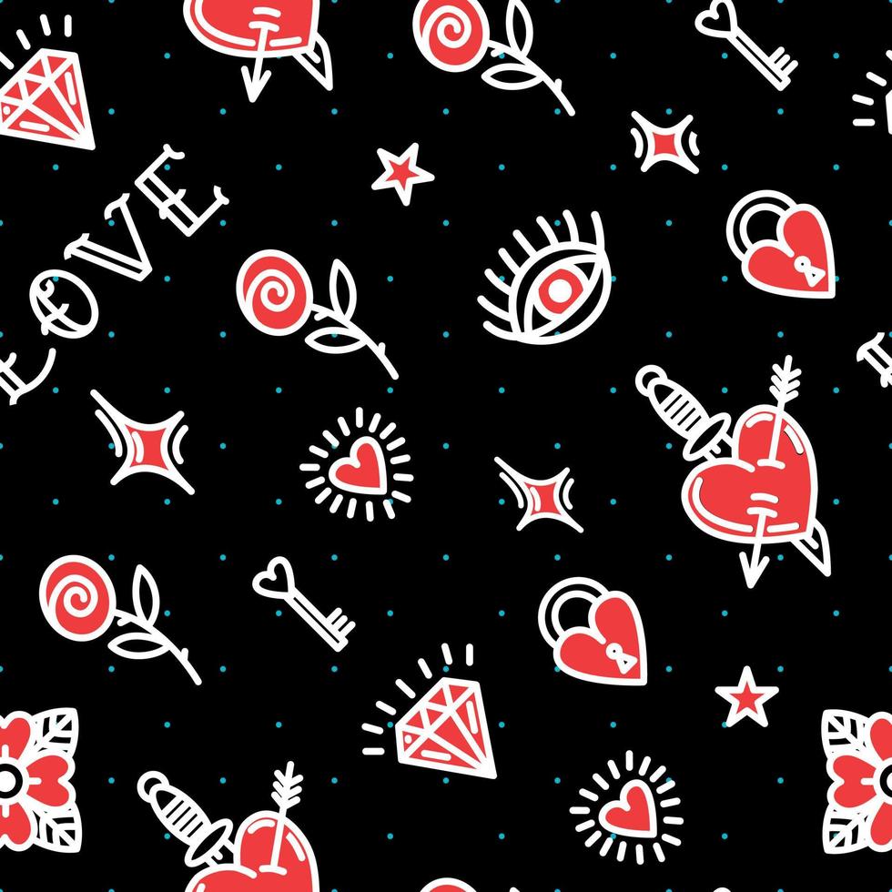 naadloos patroon op valentijnsdag met liefdesymbolen vector
