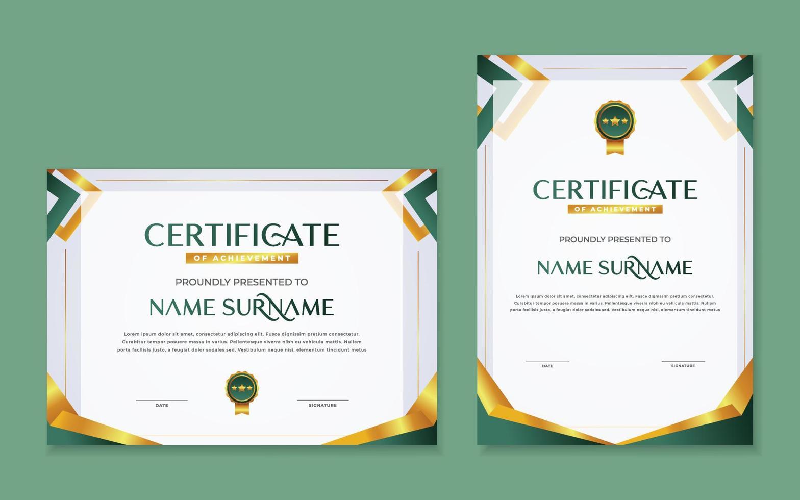 moderne elegante gouden certificaatsjabloon met badge vector