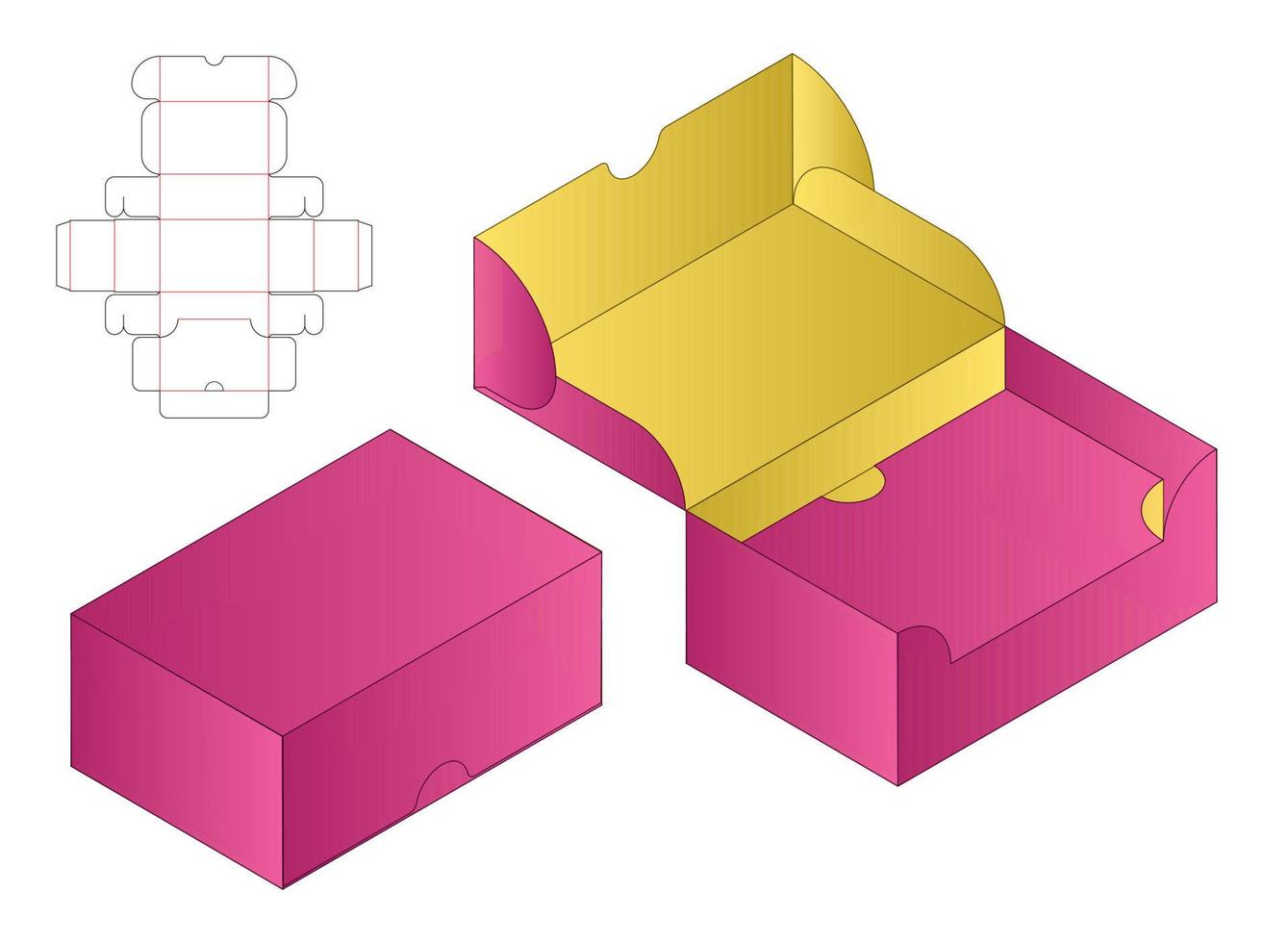 doos verpakking gestanst sjabloonontwerp. 3D-model vector