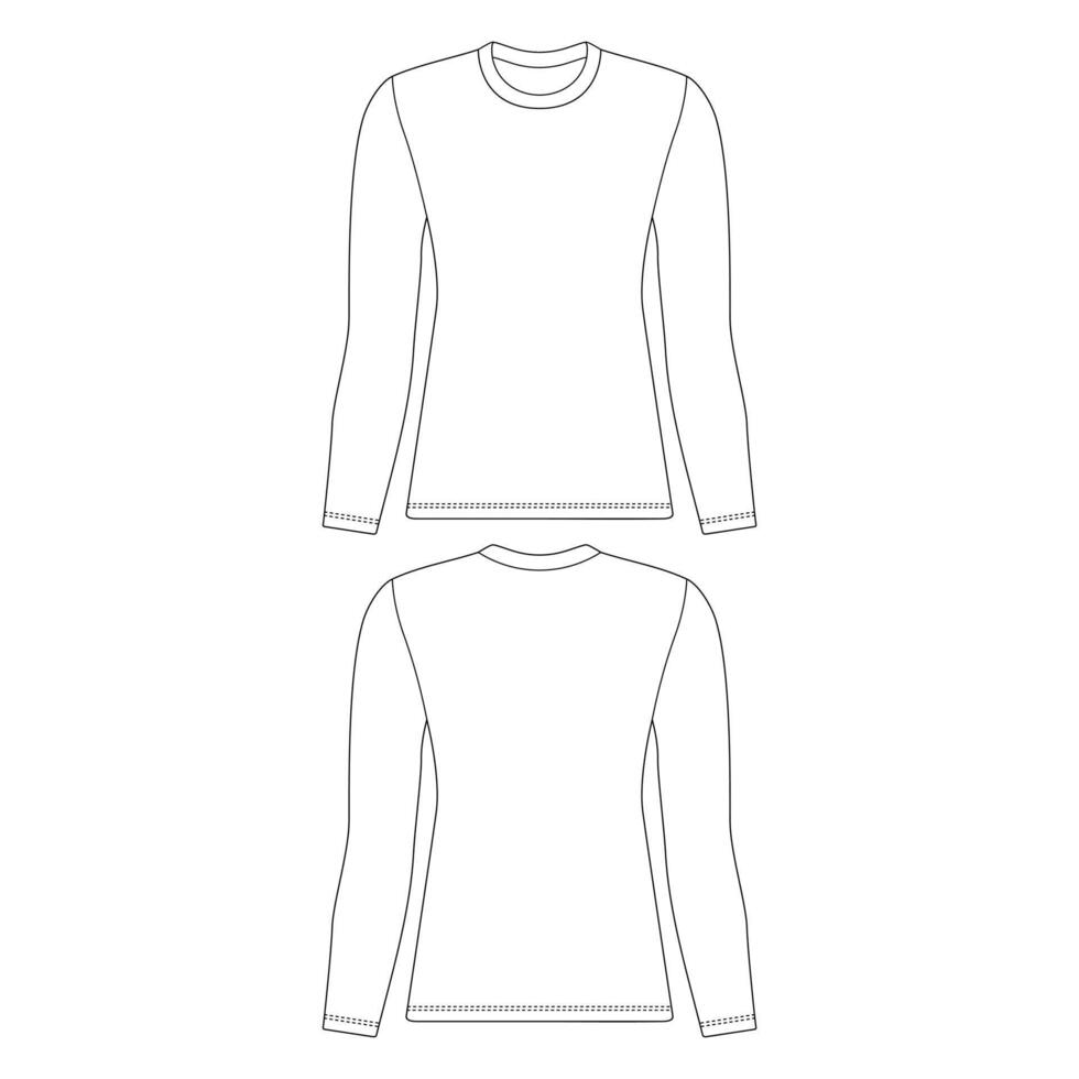 sjabloon lange mouw t-shirt vrouwen vector illustratie platte schets ontwerp schets
