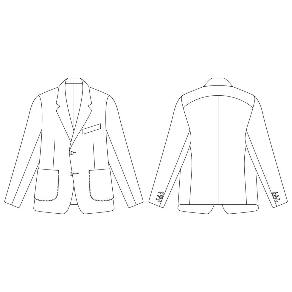 sjabloon borstzak, voorste opgestikte zakken blazer vector illustratie plat ontwerp omtrek kleding