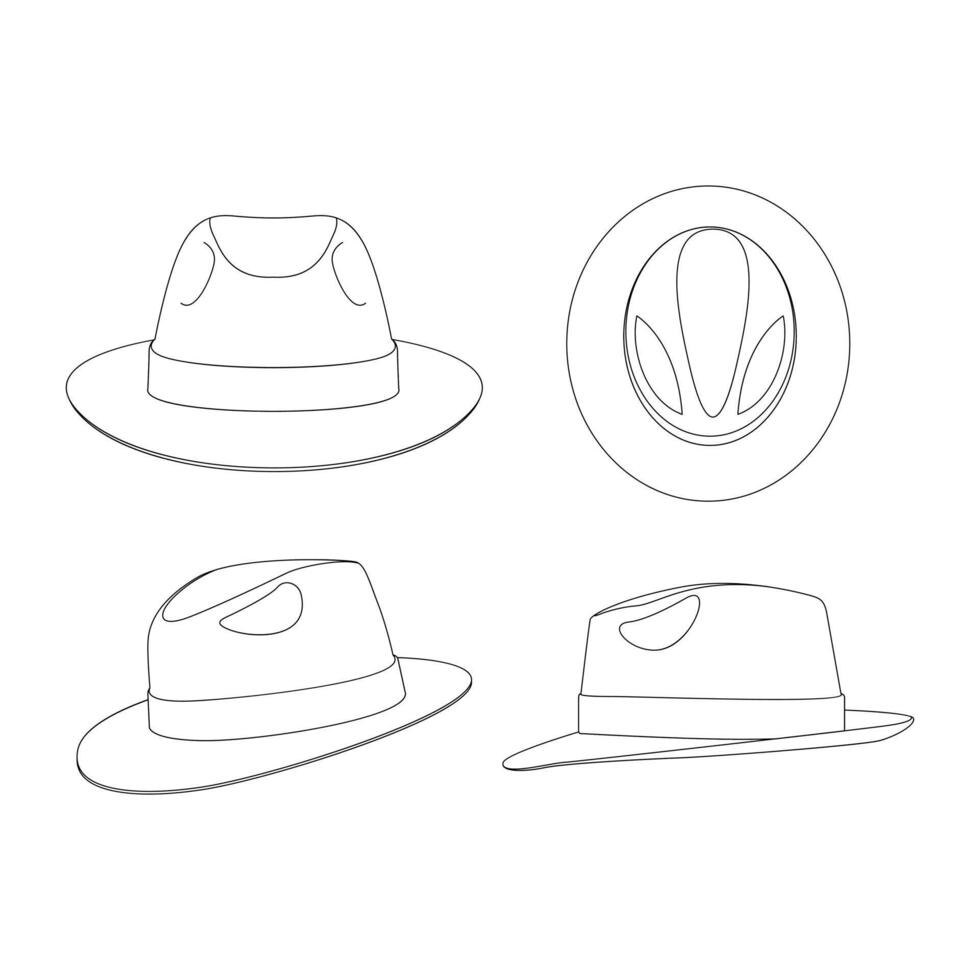 sjabloon fedora hoed vector illustratie plat schets ontwerp overzicht hoofddeksels