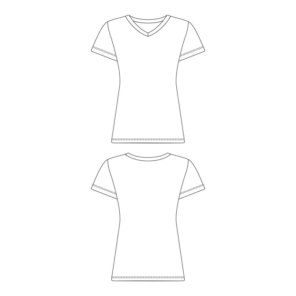 sjabloon v-hals t-shirt vrouwen vector illustratie platte schets ontwerp schets