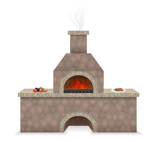 barbecue oven gebouwd van steen vectorillustratie vector