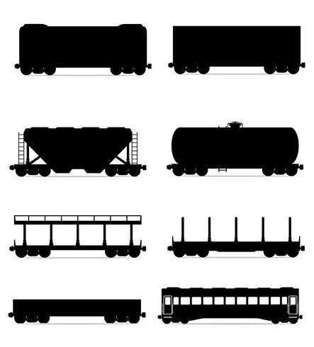pictogrammen instellen spoorweg vervoer trein zwarte omtrek silhouet vectorillustratie vector