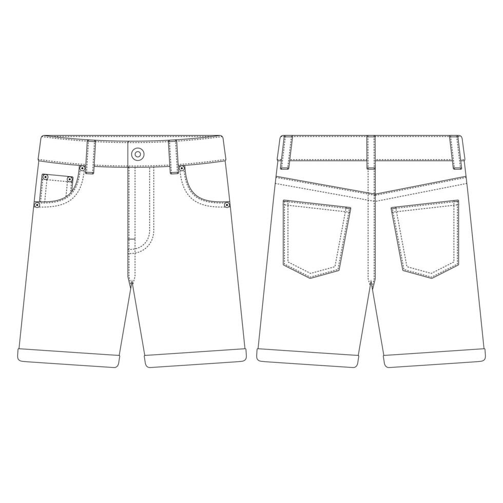 sjabloon manchet zoom korte broek jeans mannen vector illustratie plat ontwerp overzicht kleding