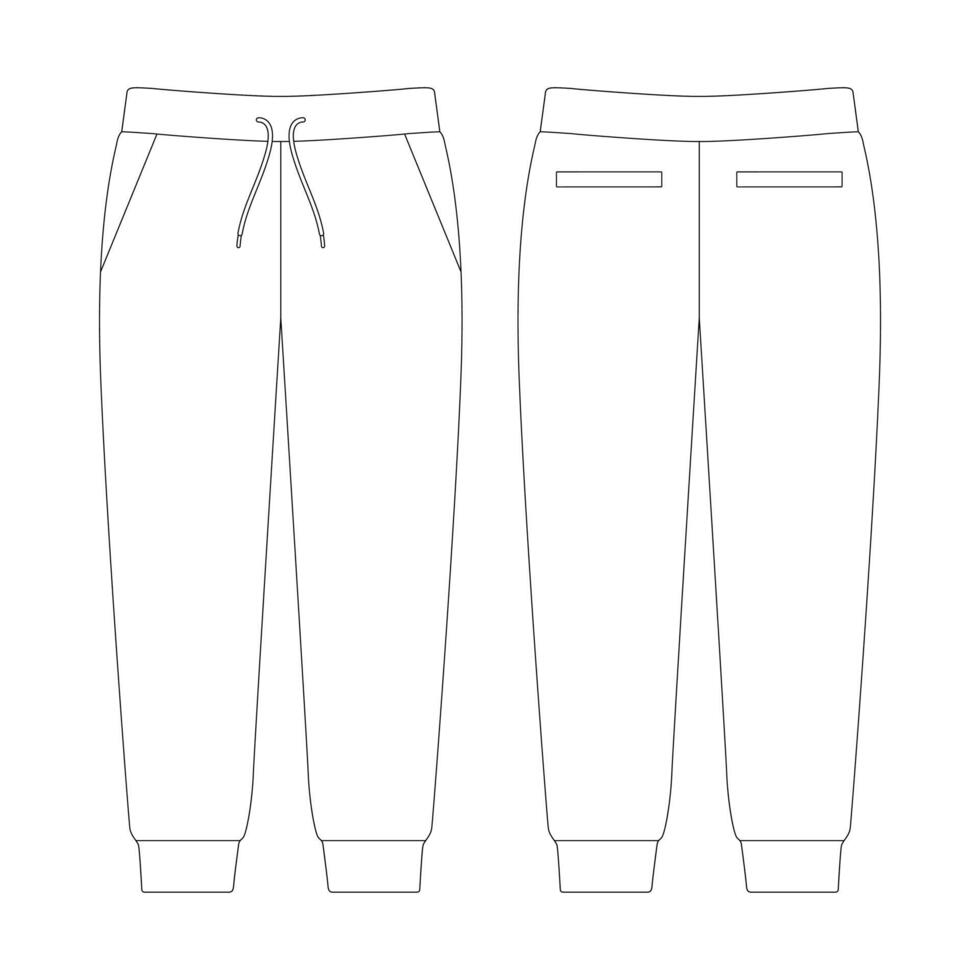 sjabloon jogger joggingbroek jetted zakken vector illustratie plat schets ontwerp schets