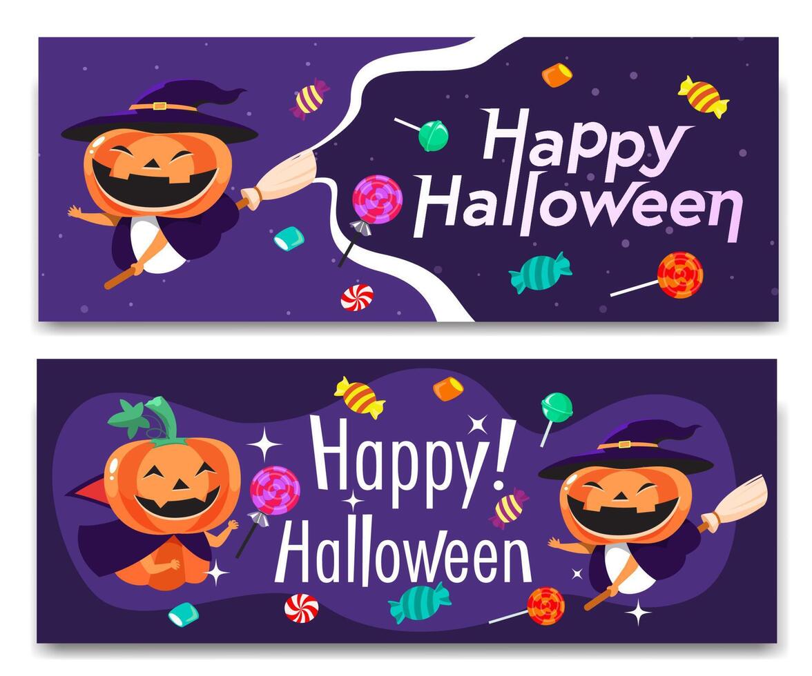 vectorillustratie happy halloween trick or treat-feest met de personages voor feestuitnodiging vector