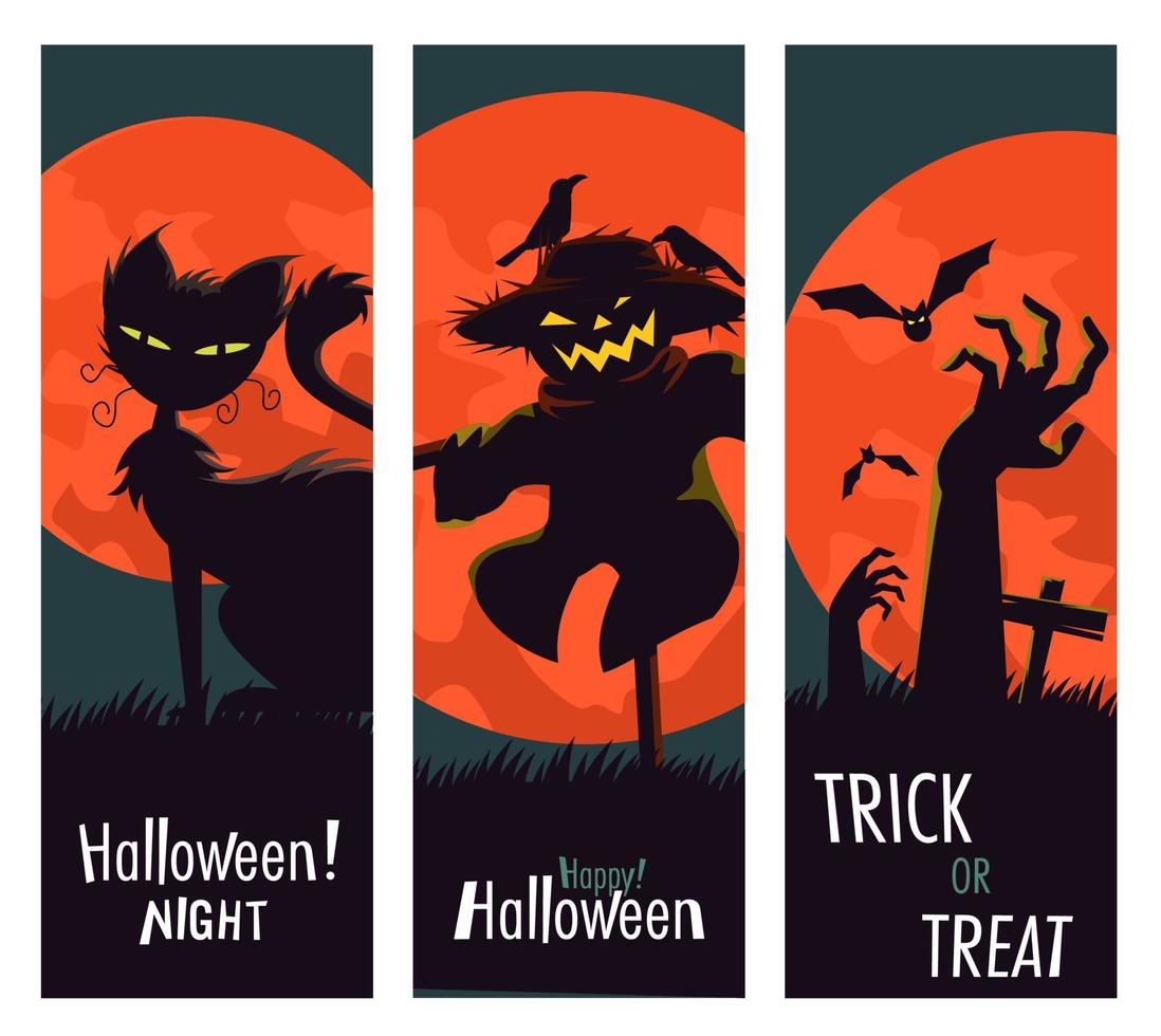 vectorillustratie happy halloween trick or treat-feest met de personages voor feestuitnodiging vector