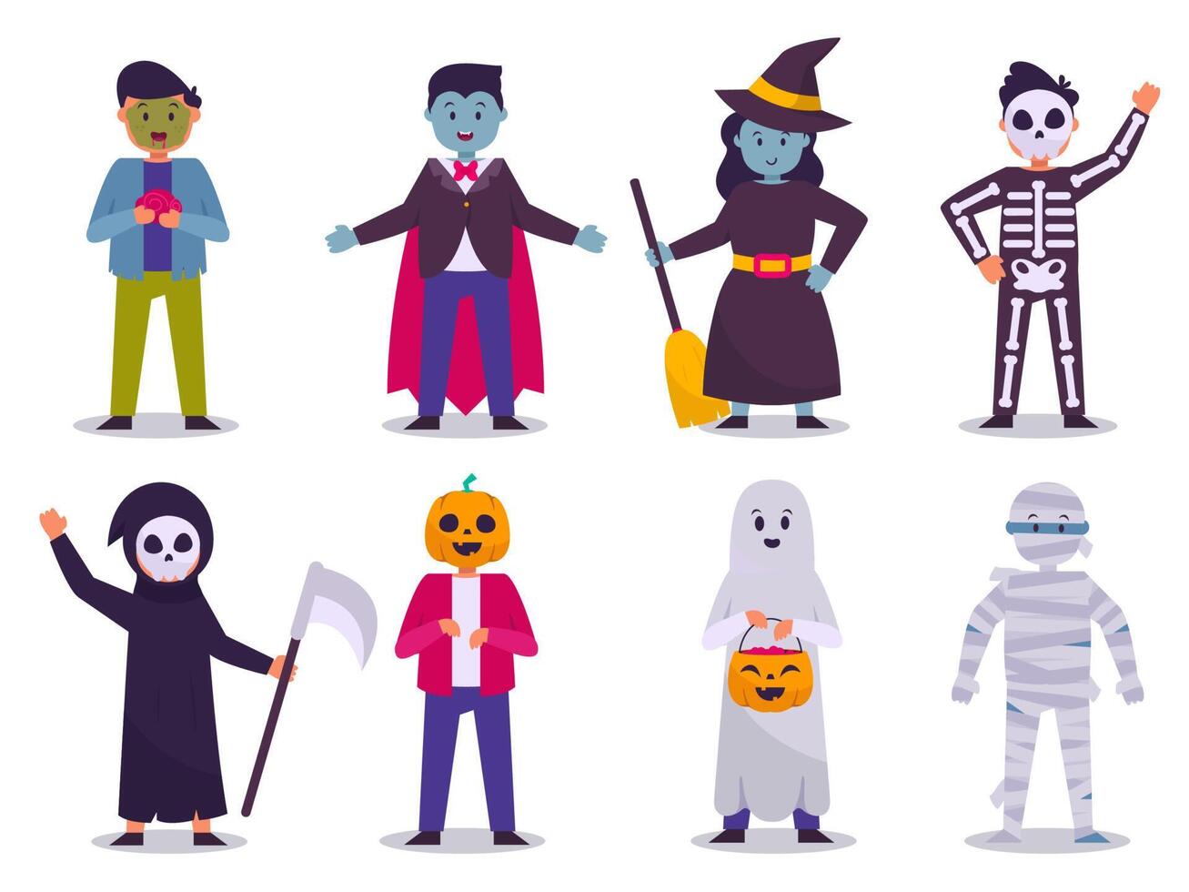 vector illustratie happy halloween trick or treat feest met de karakters