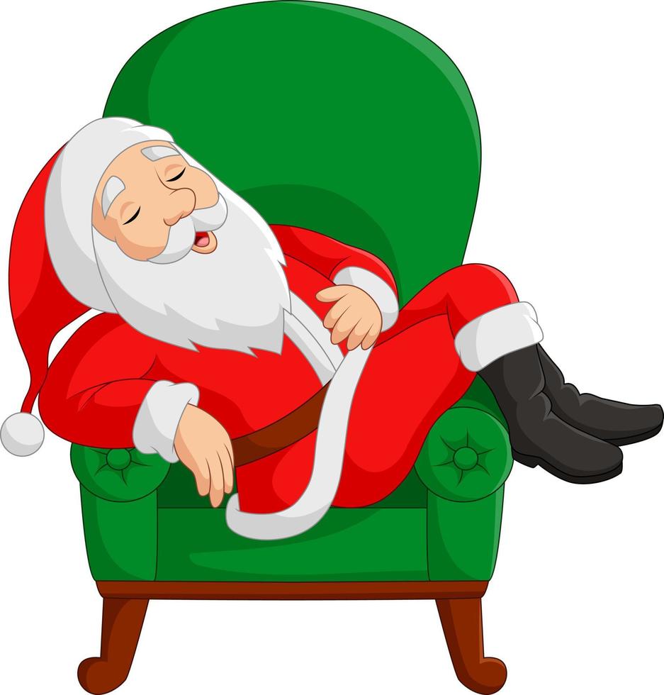 cartoon kerstman slapen op fauteuil vector