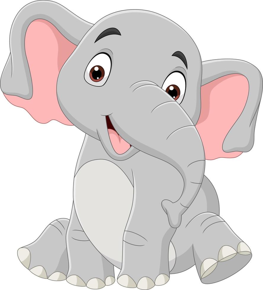 cartoon grappige olifant zitten geïsoleerd op witte achtergrond vector