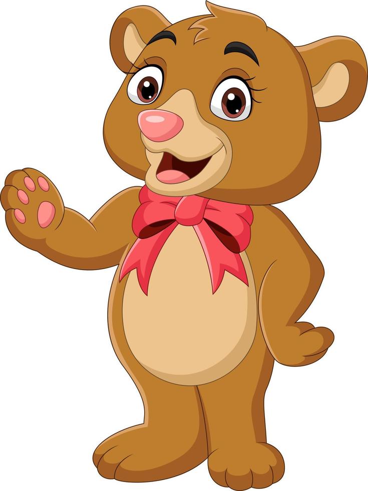 cartoon teddybeer met rode strik vector