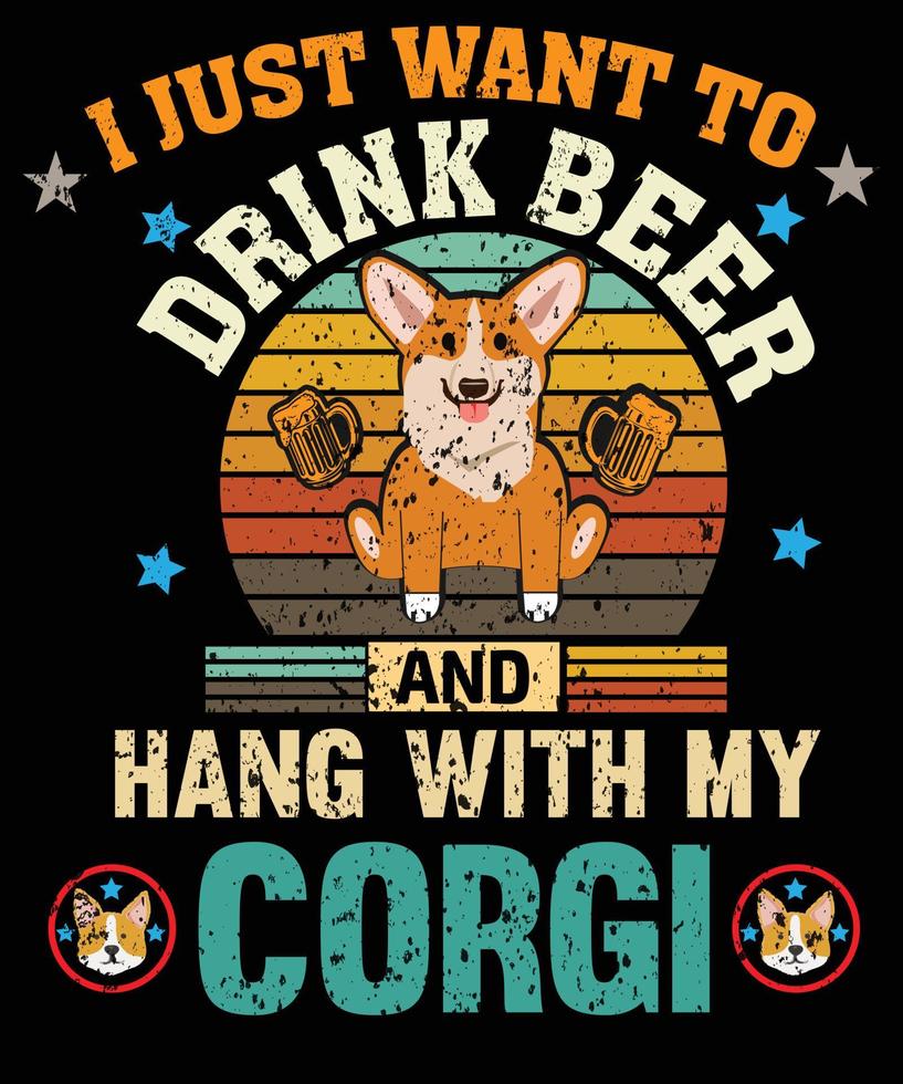 ik wil gewoon bier drinken vintage corgi t-shirtontwerp vector