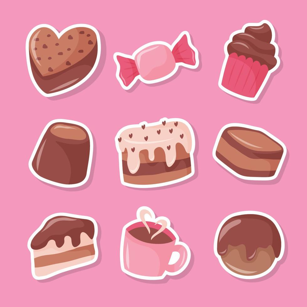 valentijnsdag cake en chocolade sticker vector