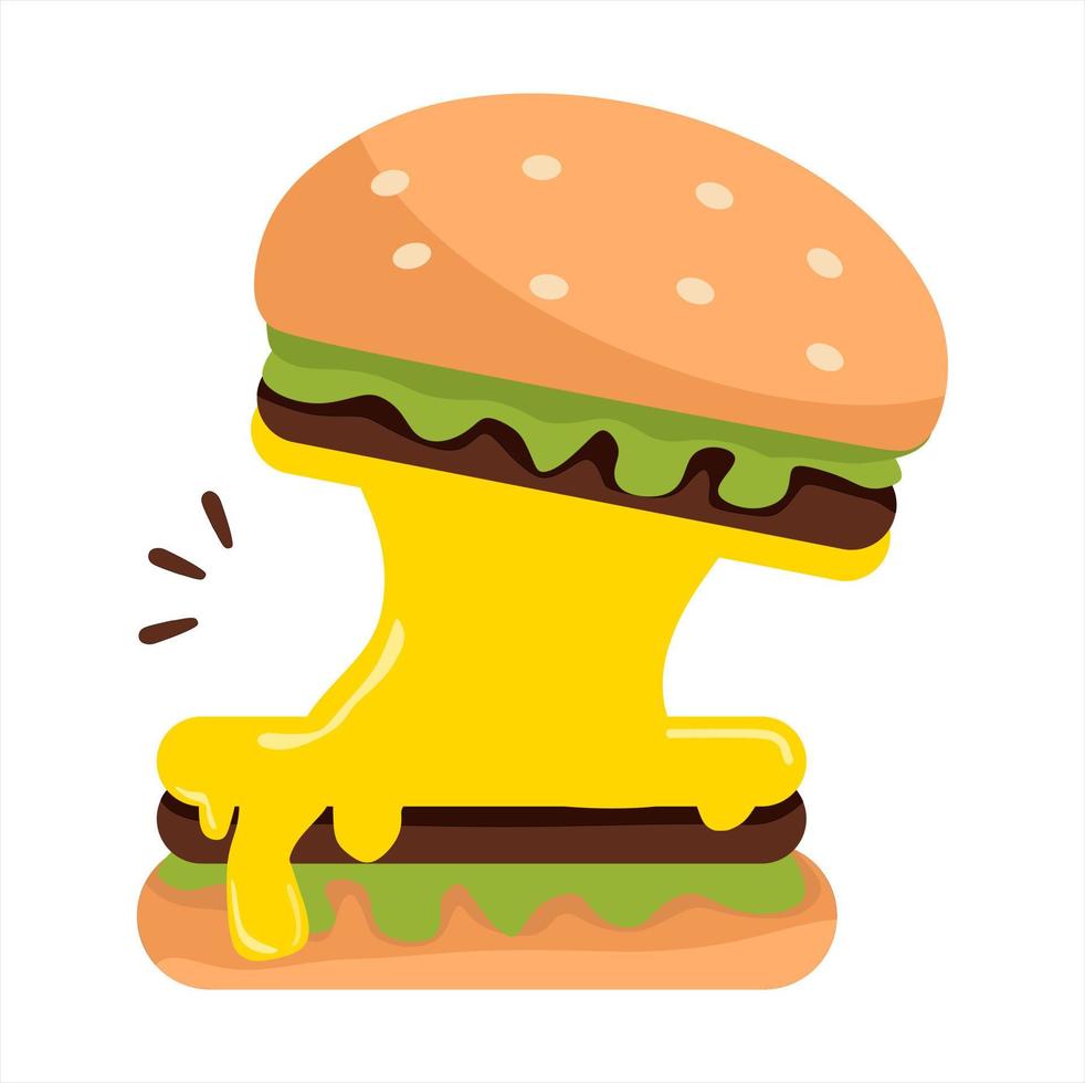 vectorillustratie van hamburger gevuld met veel kaas, thema op bedrijven en restaurants, perfect voor reclame voor voedselproducten. vector