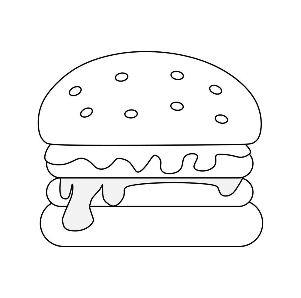 zwart-wit vectorillustratie van hamburger met vlees en groenten voor het kleuren van boek en doodle vector