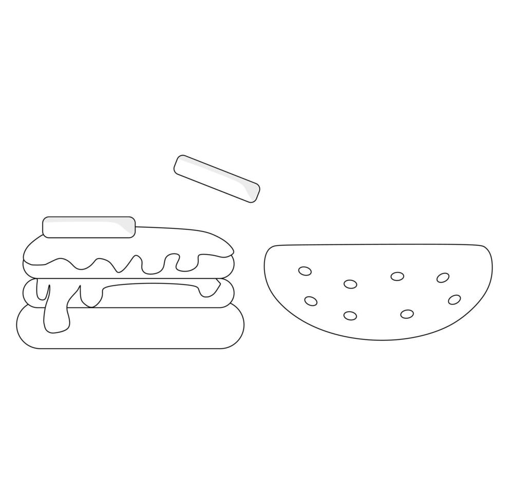 zwart-wit vectorillustratie van vers gemaakte hamburger voor het kleuren van boek en doodle vector