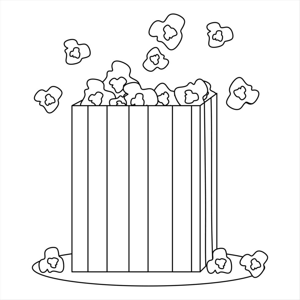 zwart-wit vectorillustratie van popcorn korrels met container voor kleurboek en doodles vector