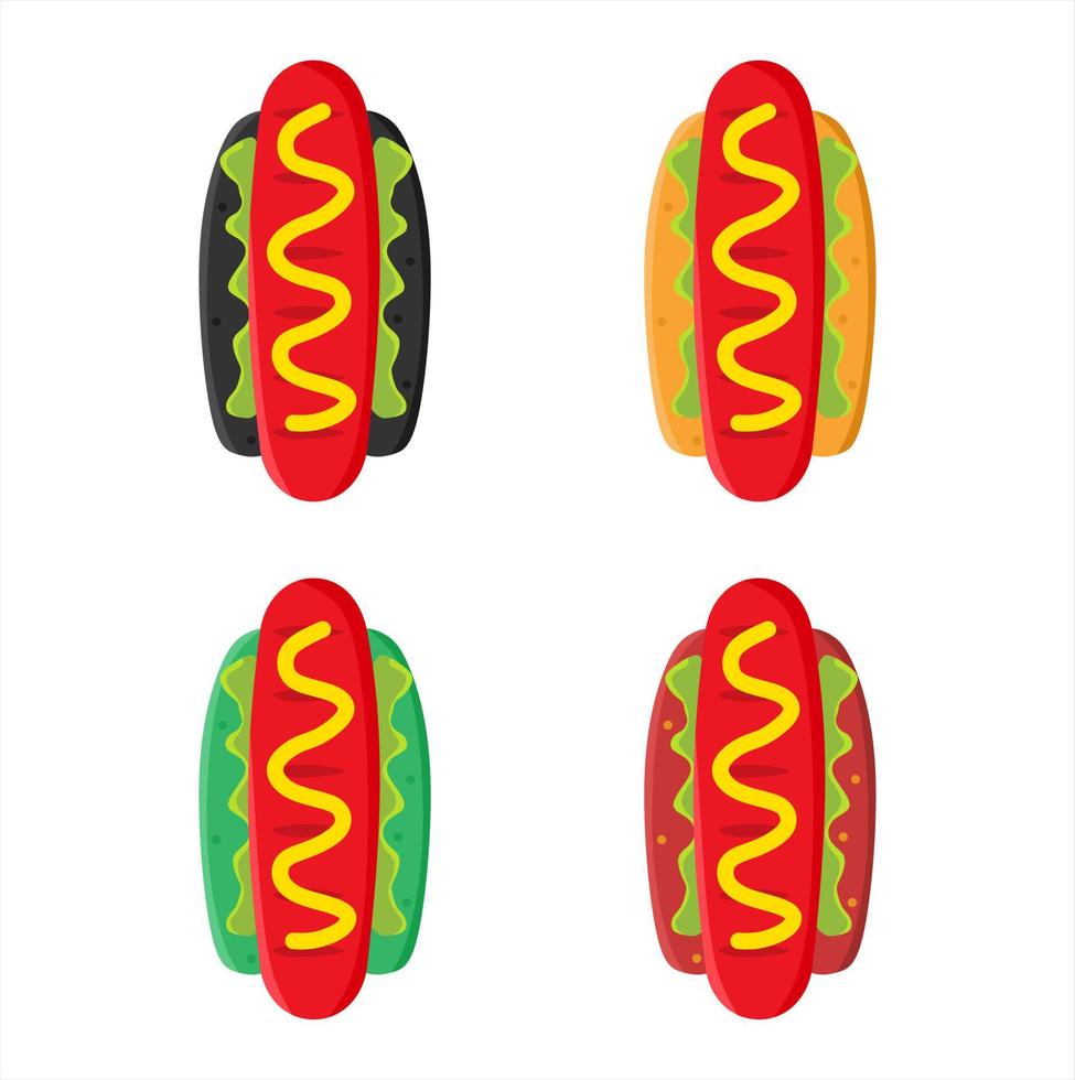vector illustratie set hotdog van bovenaf gezien met kaas en tomatensaus, restaurant en culinair thema. geschikt voor reclame voor voedingsproducten