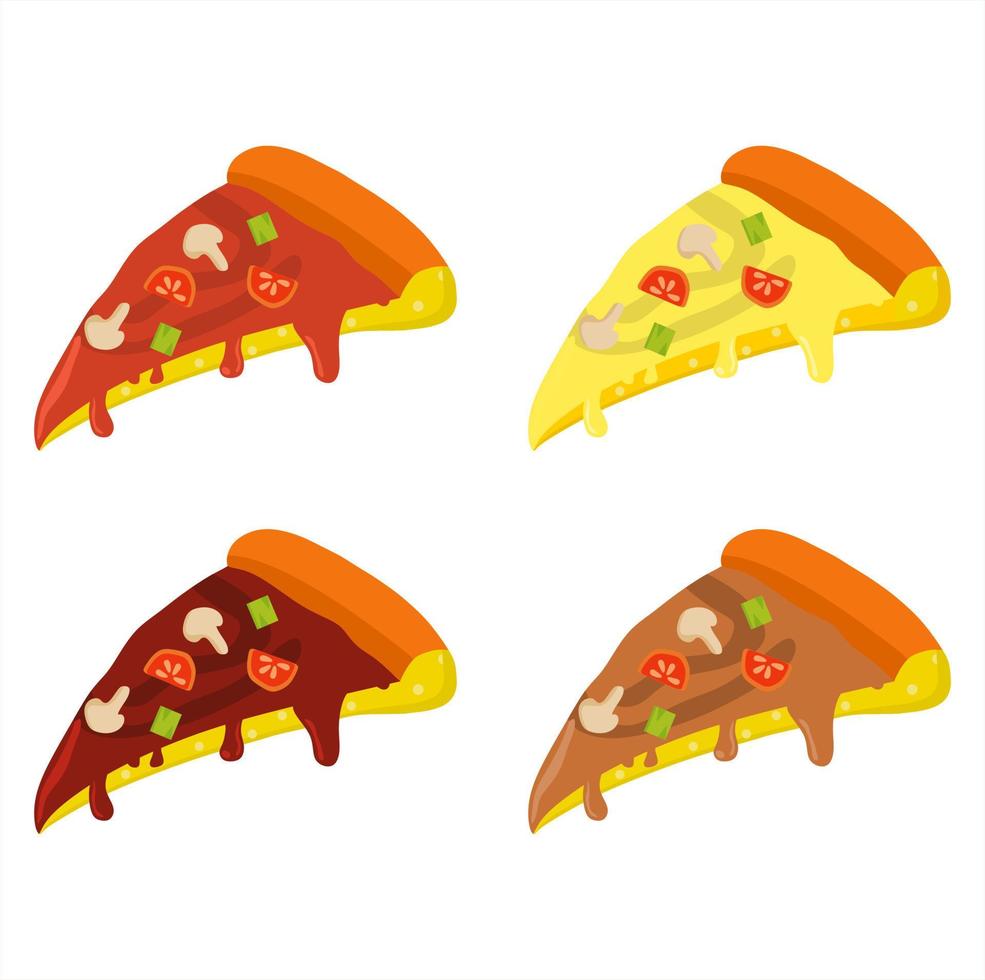 vectorillustratie set pizza gehalveerd en gegarneerd met tomatensaus en kaas. restaurant- en voedselthema's, geschikt voor reclame voor voedselproducten vector