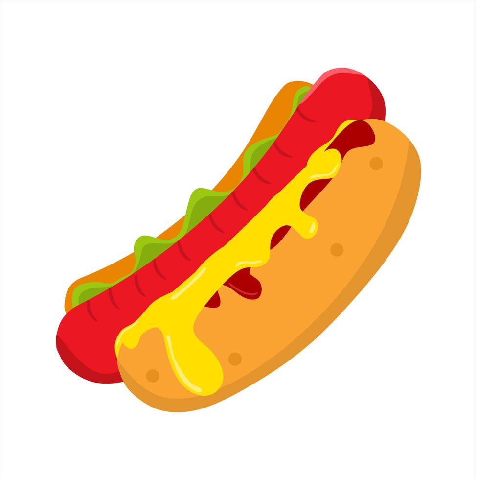 vectorillustratie van vers gemaakte hotdog met kaas en tomatensaus, restaurant en culinair thema. geschikt voor reclame voor voedingsproducten vector