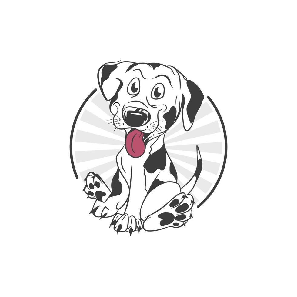 hond opleiding logo ontwerp, vector sjabloon symbool zittende hond tong uitsteekt, huisdier opleiding zakelijke teken