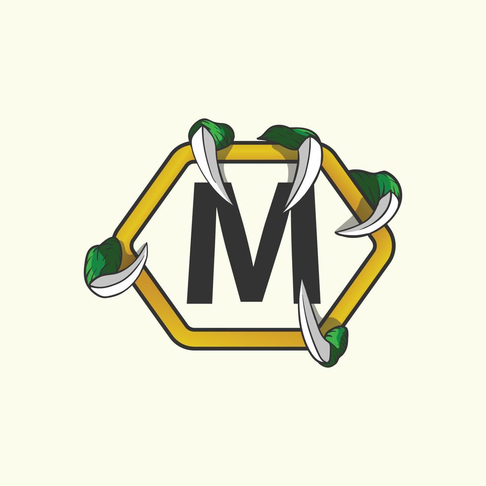 letter m-logo met adelaar, vogel of monsterklauw met zeshoekige omtrek, pictogram, vectorillustratie vector