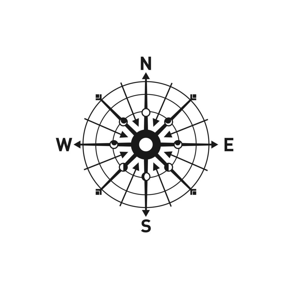 eenvoudig logo-ontwerp in lijnstijl dat een kompascirkel vormt, richtingenlogo, coördinaatpunten, avonturier vector
