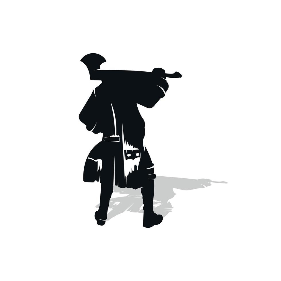 illustratie van een man in zwart gewaad en het dragen van een bijl. vectorillustratie in vintage stijl met grunge textuur voor emblemen, prenten, etiketten, insignes en stickers. vector