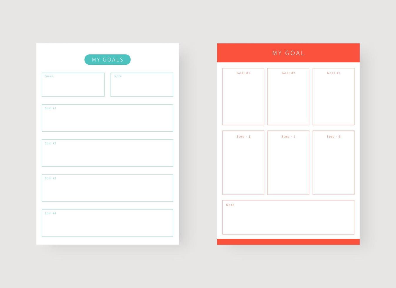 doel planner sjabloon. set van planner en takenlijst. moderne planner sjabloon set. vectorillustratie. vector