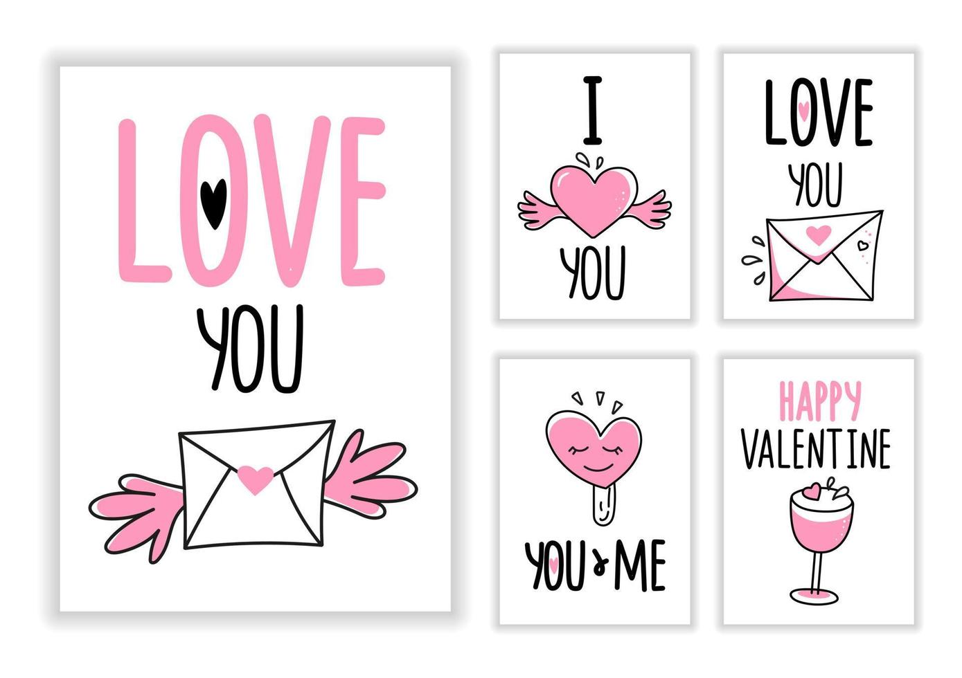 leuke wenskaarten stickers voor Valentijnsdag wenskaarten kaarten geïsoleerd op een witte achtergrond. voor souvenirs, textiel, kantoorbenodigdheden. vector