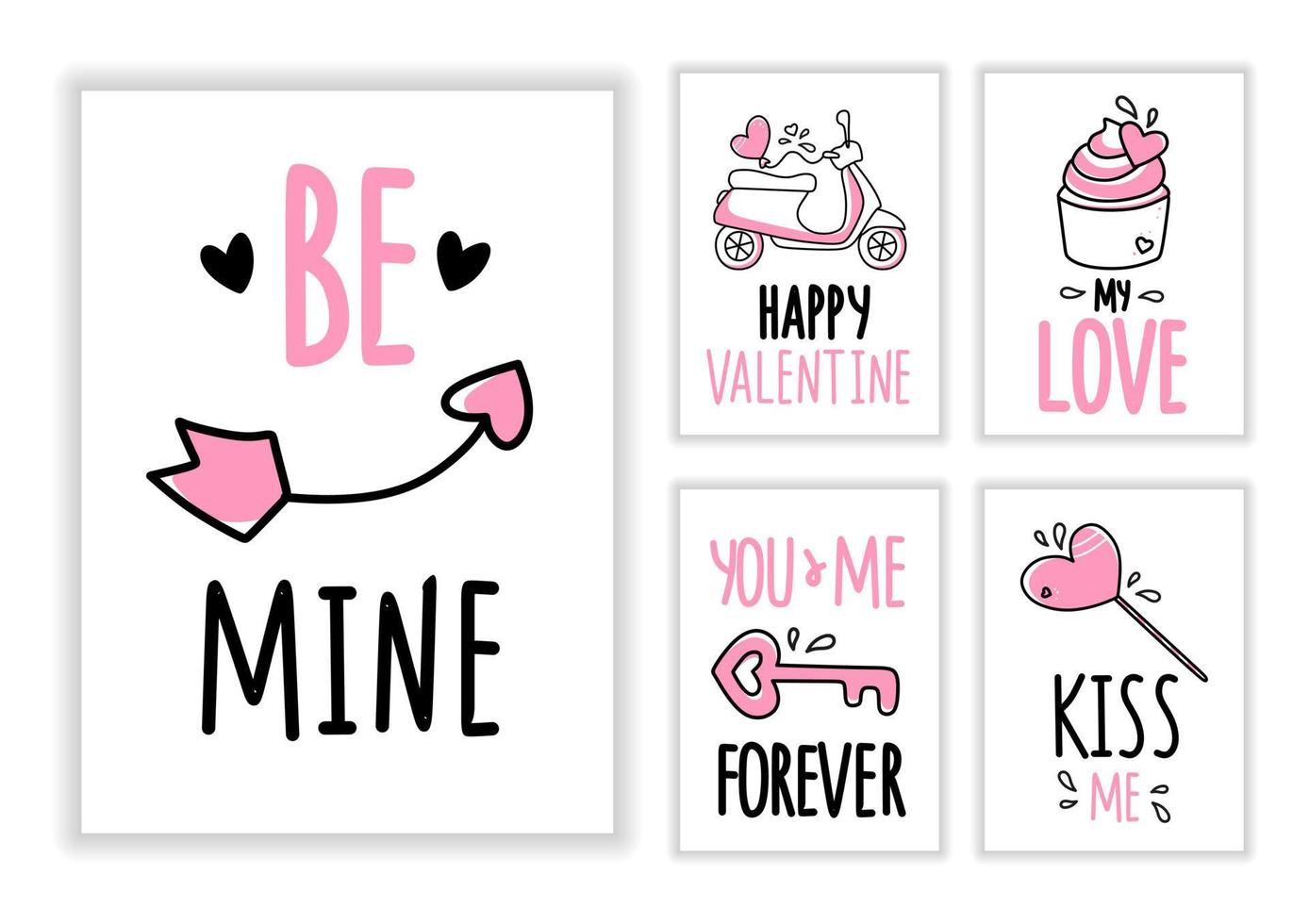 leuke wenskaarten stickers voor Valentijnsdag wenskaarten kaarten geïsoleerd op een witte achtergrond. voor souvenirs, textiel, kantoorbenodigdheden. vector