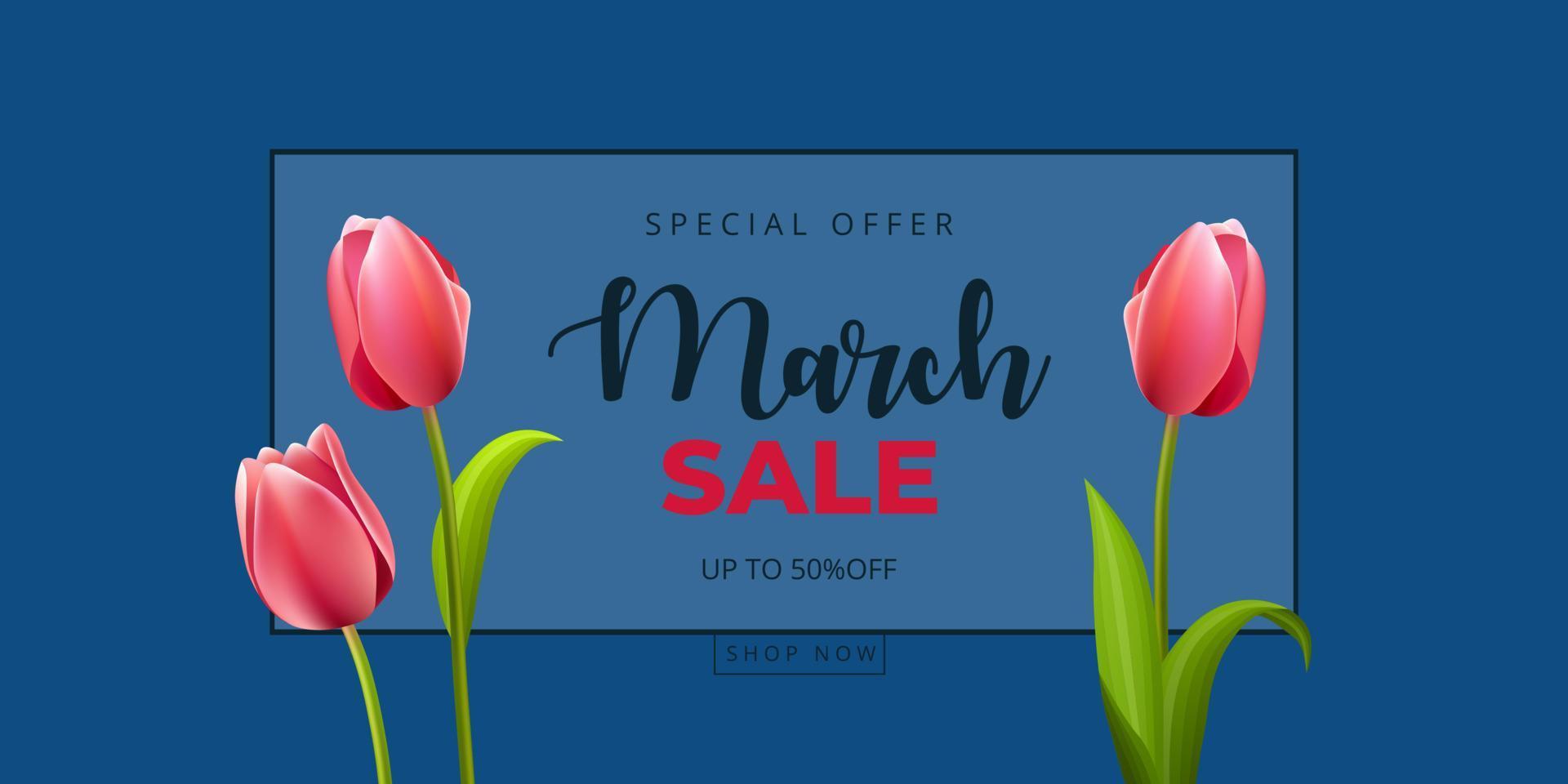 happy women's day sale achtergrond met tulpenbloem vector