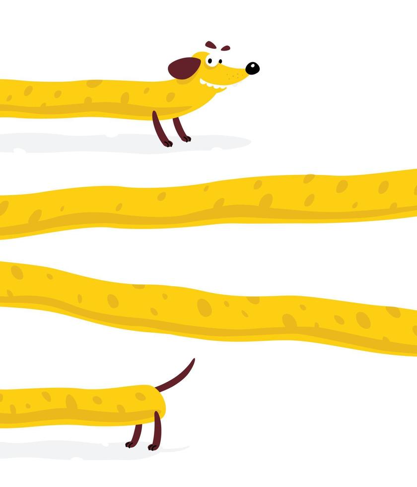 mooie gele hond, teckel. vectorillustratie van een hond in een vlakke stijl. gele hond is als kaas. afbeelding is geïsoleerd op een witte achtergrond. hotdog. symbool van het merk van het bedrijf. mascotte. embleem. vector