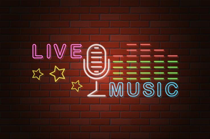 gloeiende neon uithangbord live muziek vectorillustratie vector