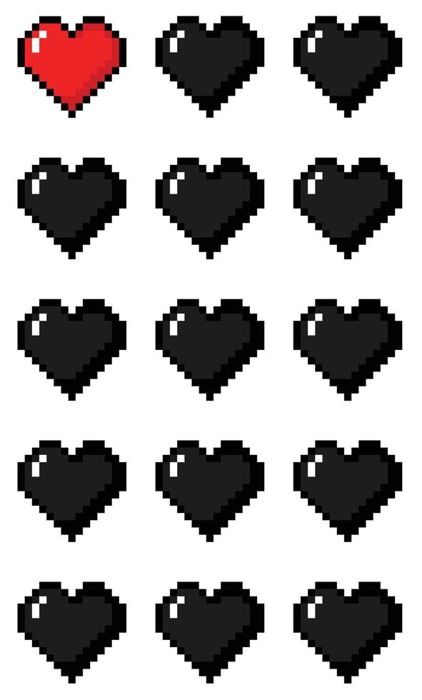 Valentijnsdag hart en romantisch ornament in pixel art naadloos patroon vector