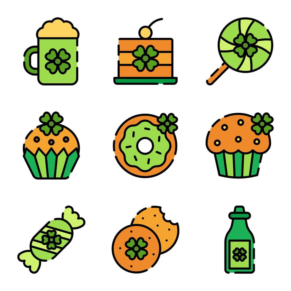 st patrick dag voedsel iconen set vector