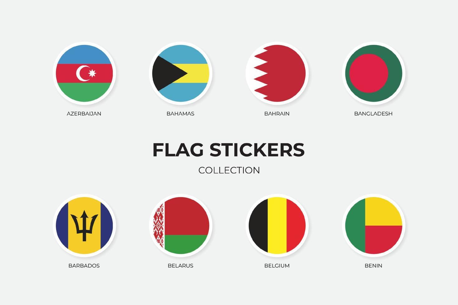 vlagstickers van azerbeidzjan, bahama's, bahrein, bangladesh, barbados, wit-rusland, belgië en benin vector