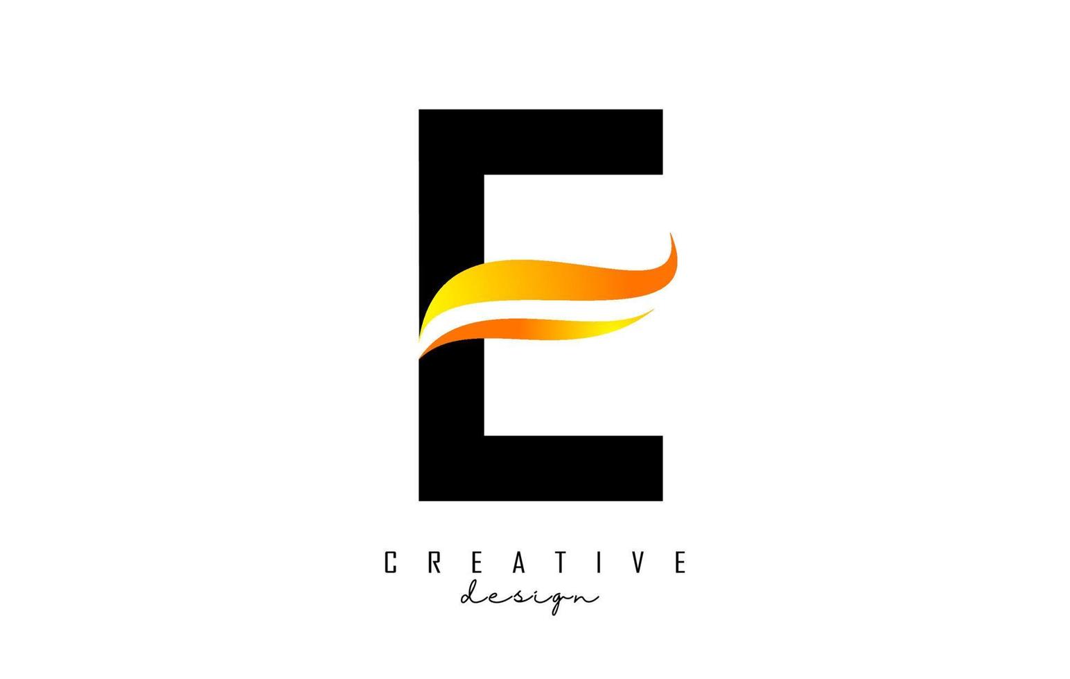 e-letterlogo met oranje swoosh met kleurovergang. letter e met abstracte geometrische elementen. vector