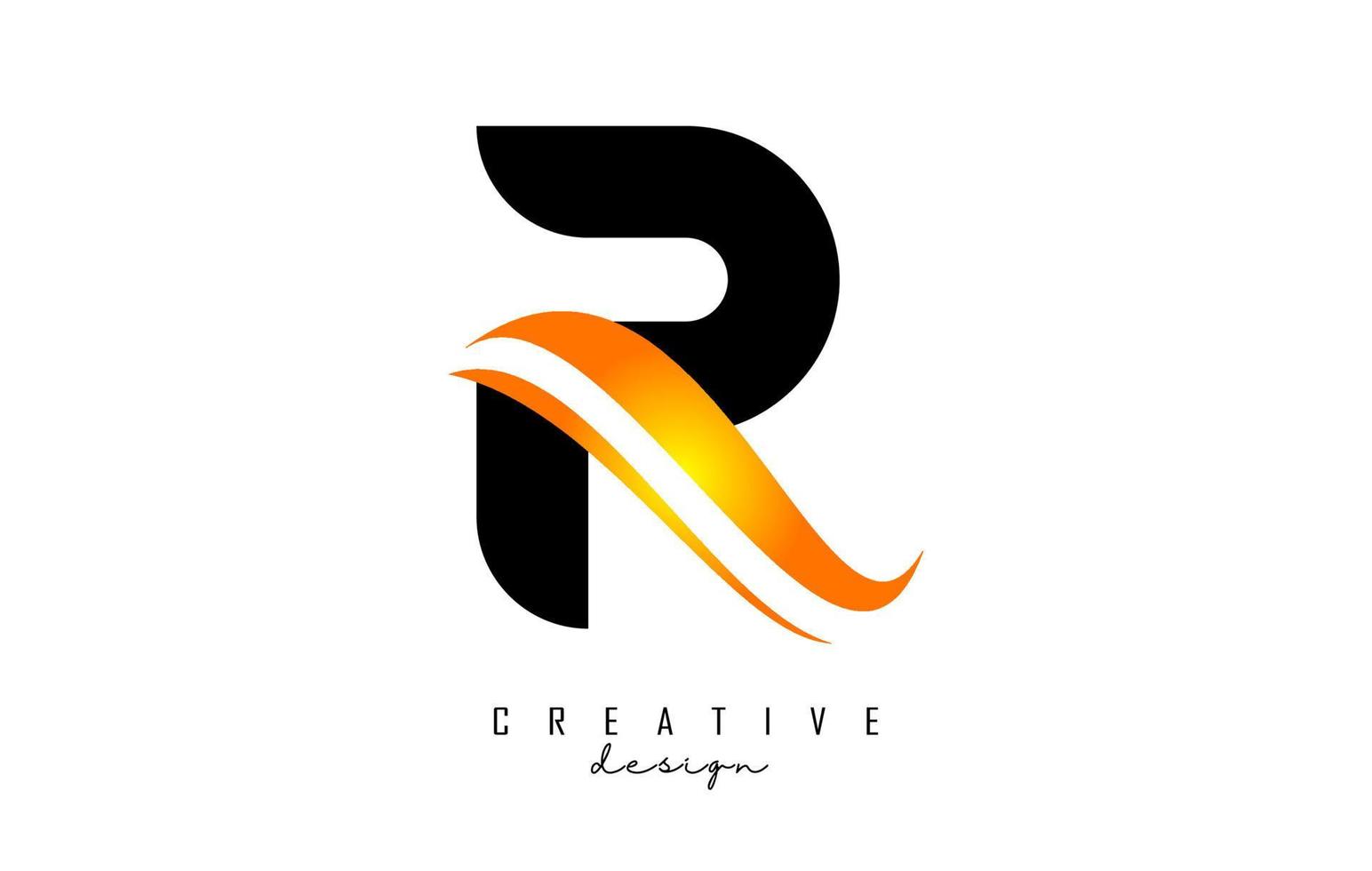 r-letterlogo met oranje swoosh met kleurovergang. letter r met abstracte geometrische elementen. vector